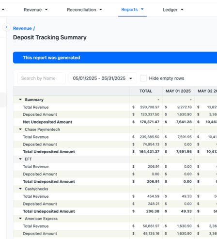 New Deposit Tracking Summary
