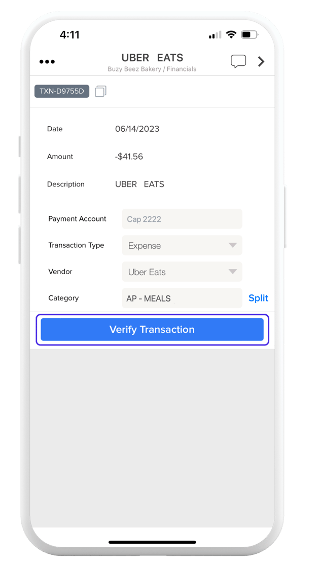 Transaction Verification on Docyt App for iOS